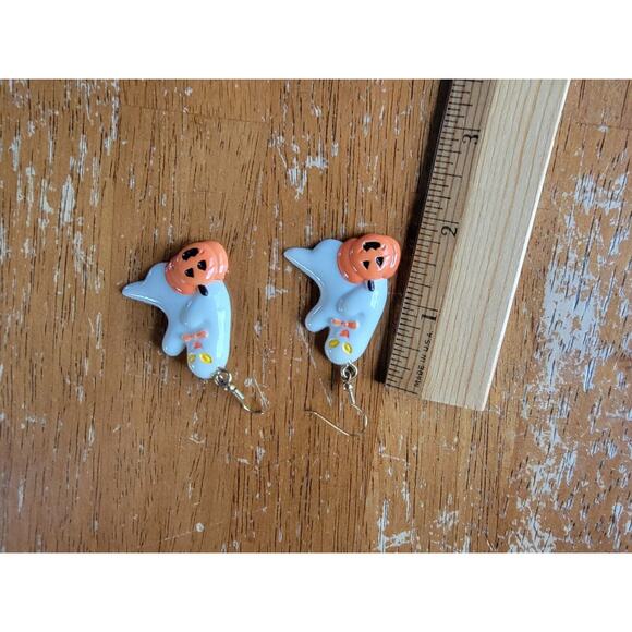 Vintage Halloween Ghost Pumpkin Dangling Earings2 Inches Long - Picture 2 of 3
